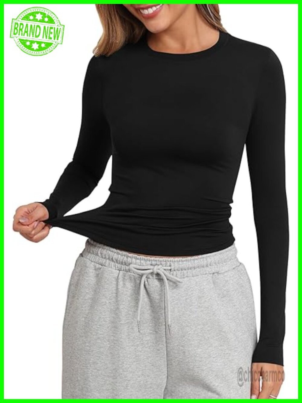 Fitted Long Sleeve Crew Neck Crop Top - Stretchy Layering Tee